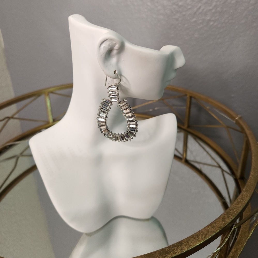 Rhinestone oval water drop earrings silver